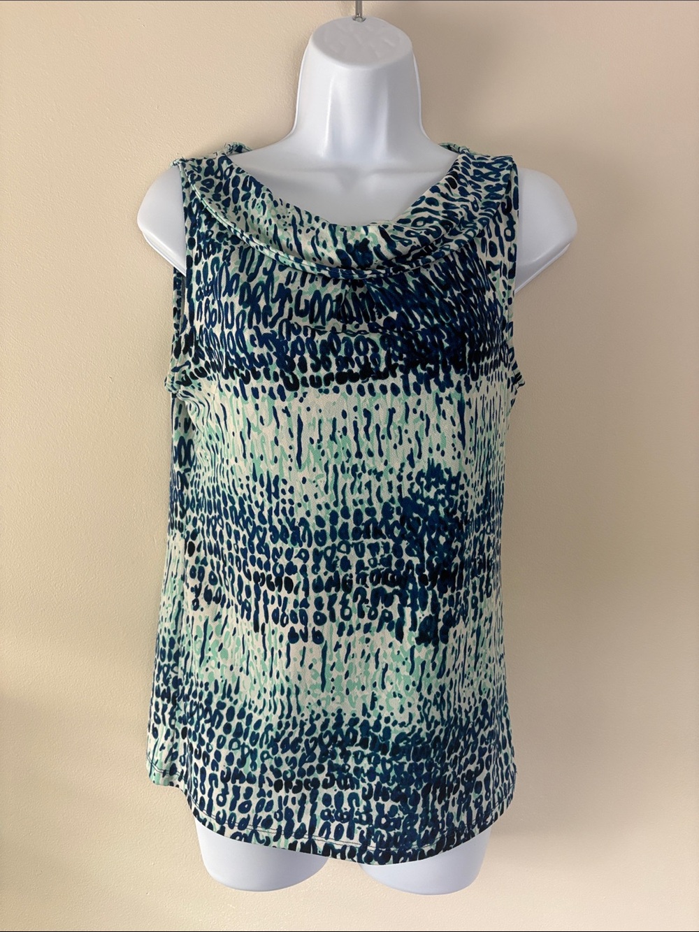 Ann Taylor Teal and White Cowl Neck Sleeveless Top